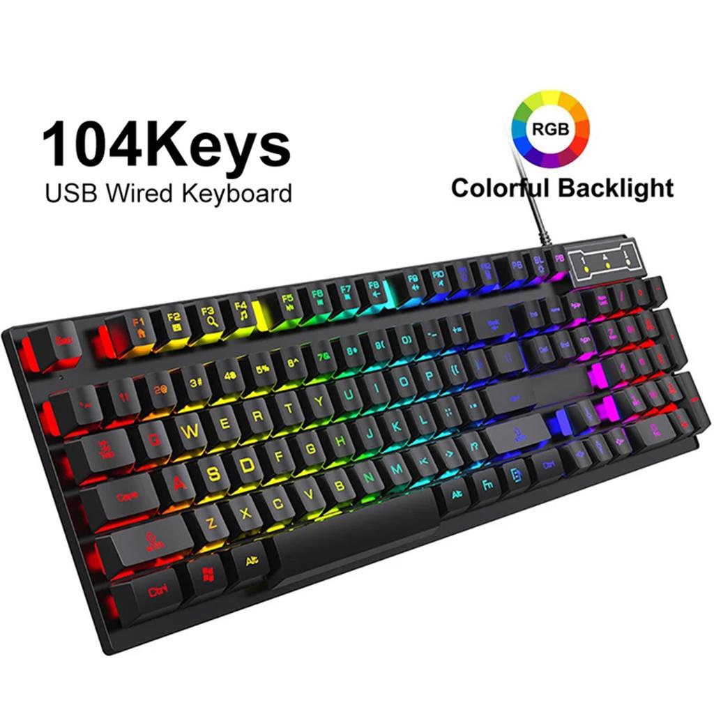 104 Keys Wired Keyboard RGB Colorful Gaming Keyboard Mechanical Feel keyboard Standard Keyboard for Windows Laptop Computer