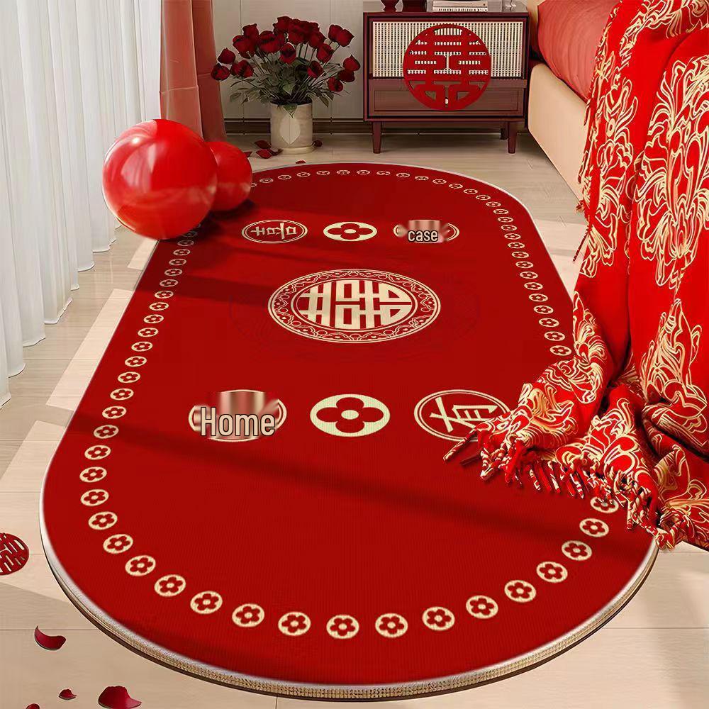 Newlywed Bedroom Crystal Velvet Rug: Red Carpet, Coffee Table & Bedside Mat, Dirt-Resistant