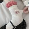 Checkered Puppy, White Socks, Girls' Lace, Cute Long Socks, Spring and Autumn Cartoon Academy Windbreaker Socks