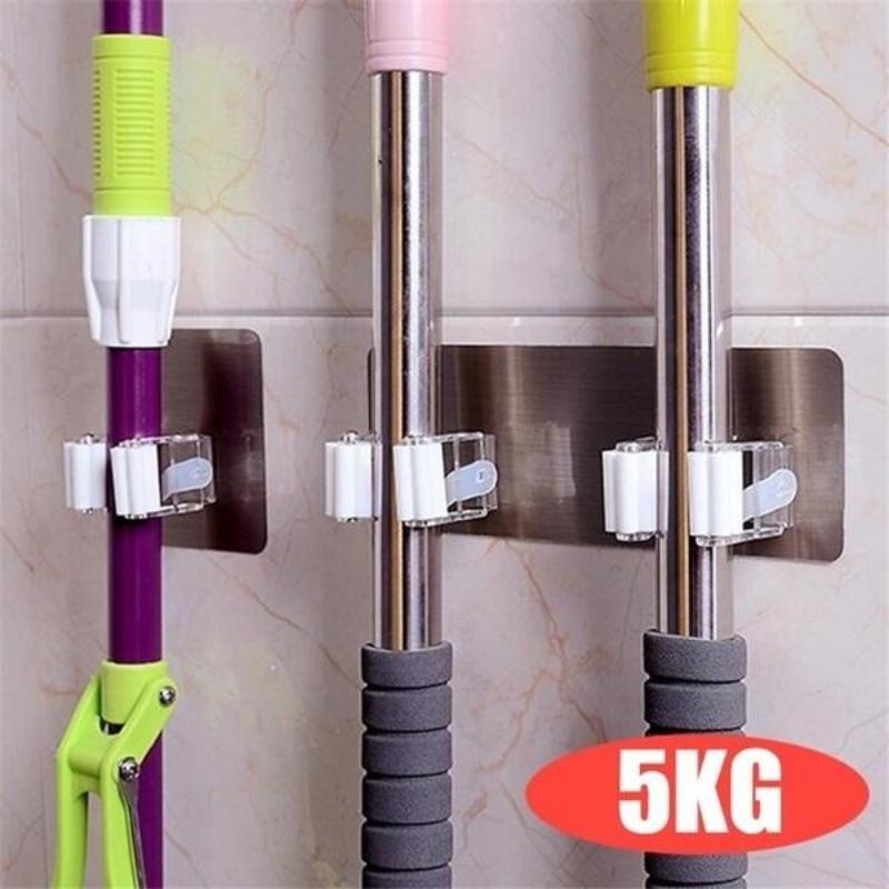 Portaoggetti Portaspazzole Portascope Portaoggetti Portautensili da cucina Accessori da parete per maggiordomo Gancio senza cuciture per punzonatura gratuita Fibbia per mocio da parete Gancio adesivo
