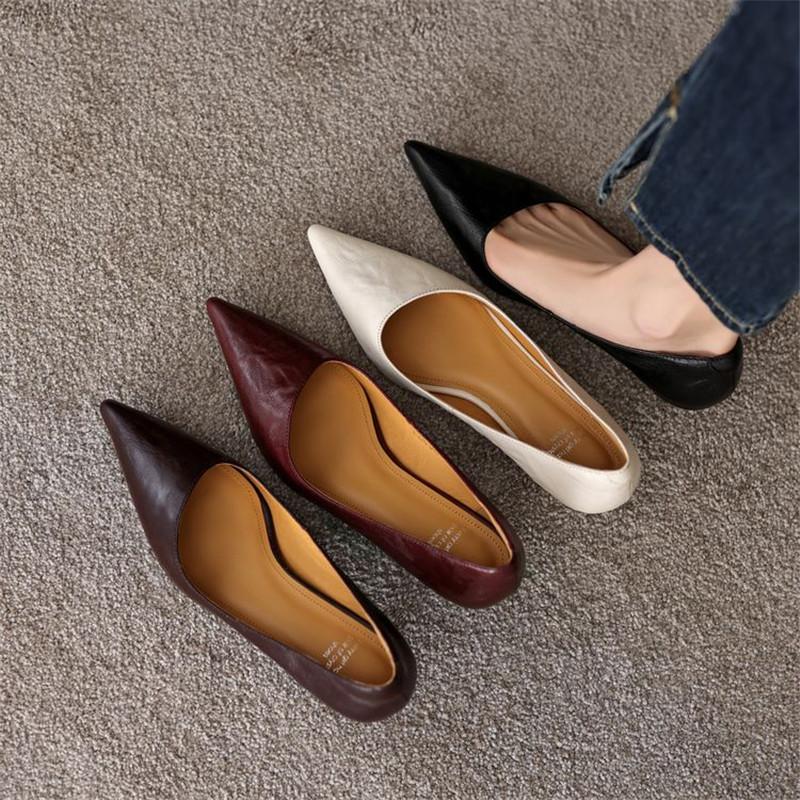 Mode Neue Frühling Echtes Leder Damen Schuhe Spitze Zehen Damen Pumps Schuhe für Damen Dünne Absätze Slipper Mode Prägnant Damen Schuhe