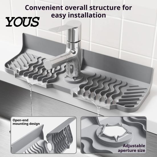 Silicone Countertop Protector Faucet Mat for Kitchen Sink, Foldable Sink Splash Guard with 7 Degree Counter Organizer Slope And Snap Lock, Water
