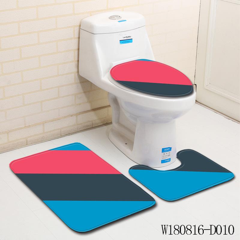 3D Color Block Bathroom Toilet Three-Piece Floor Mat Doormat Bathroom Carpet