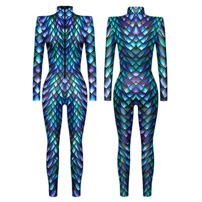Damen Ganzkörperanzug Cosplay Meerjungfrau Kostüm Langarm Jumpsuit Festlicher Trikot Einteiler Bodysuit