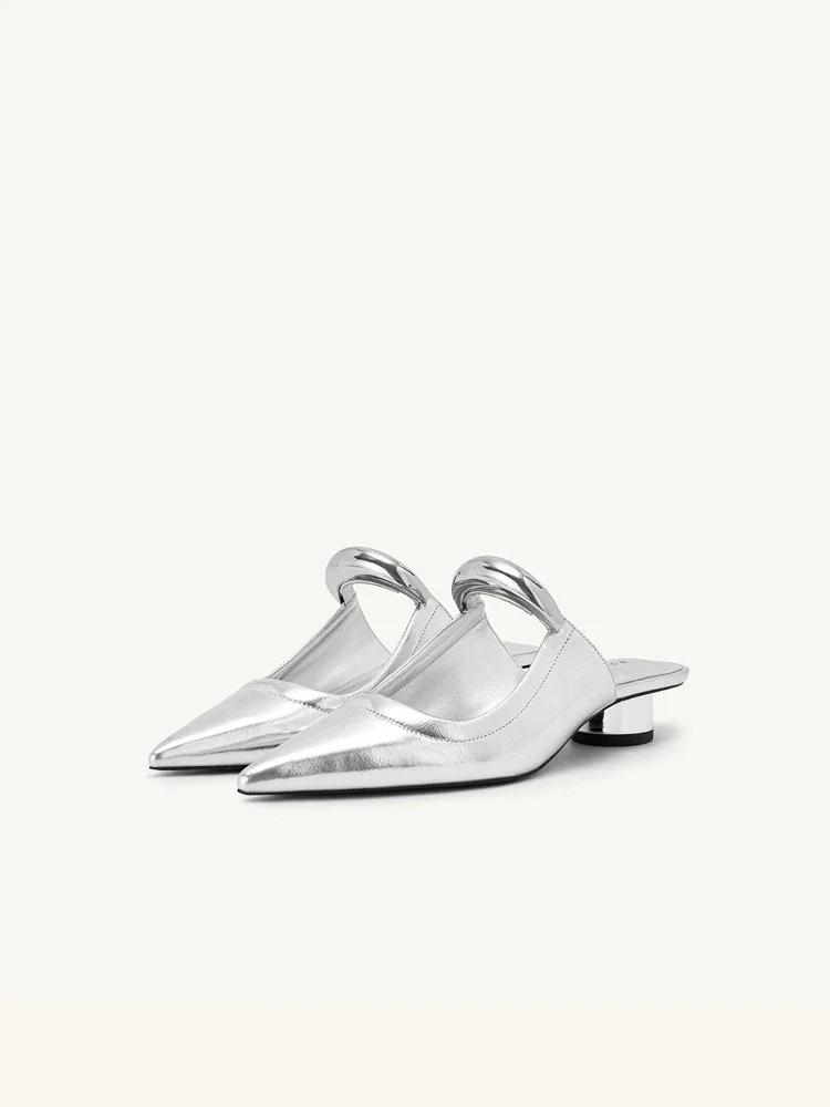 Fashion Punk Gothic Metal Buckle Low Heels Sandals Women 2024 New Pointed Toe Thick Heeled Summer Slippers Woman Platform Muller Shoes