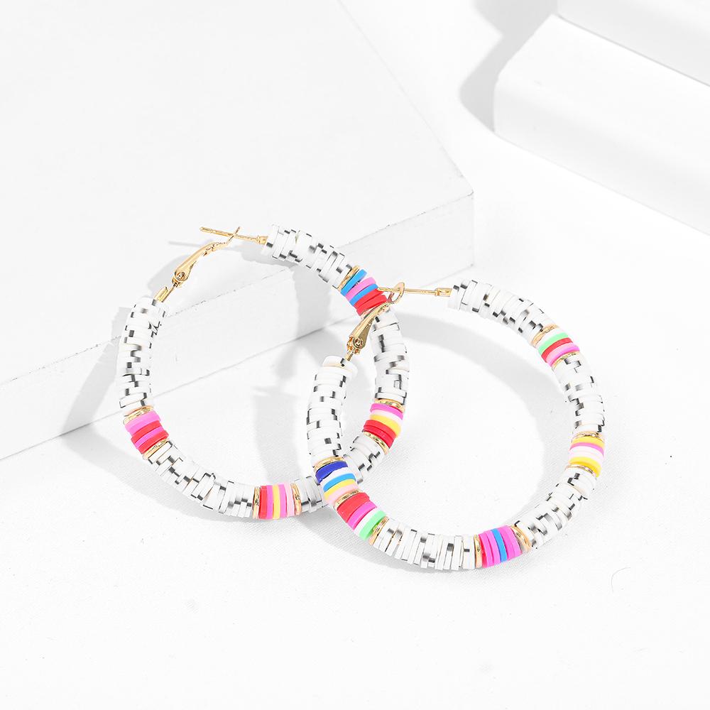 Bohemian Colorful Disc Polymer Clay Beads Hoop Earrings for Women Oversized Circle Ear Buckle Summer Earrings Beach Jewelry