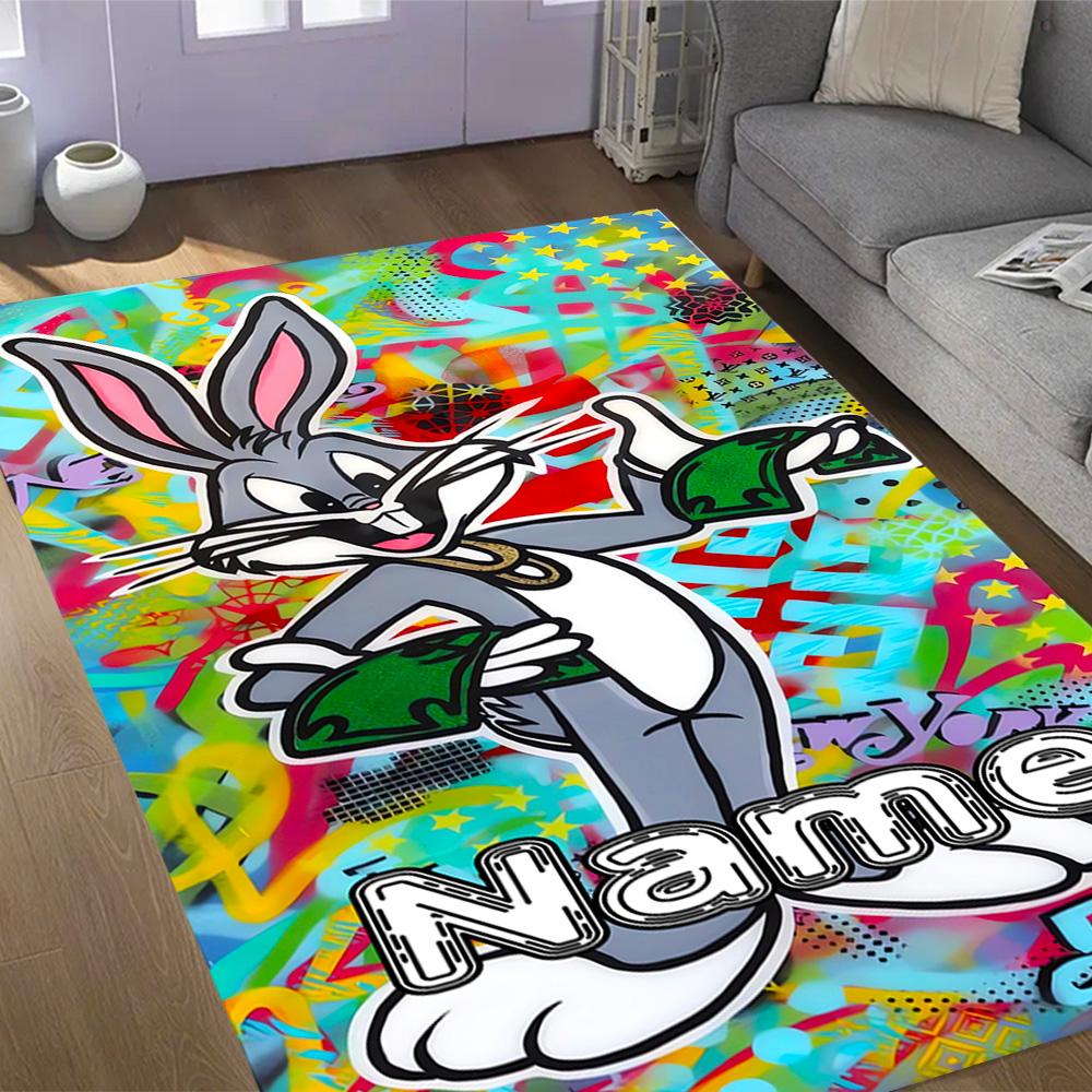 Looney Bold Bugs Bunny Artwork Customizable Name Floor Rug Office Rug Design for Bedrooms Living Rooms Playrooms Game Room Anti-slip Rug Anime Office