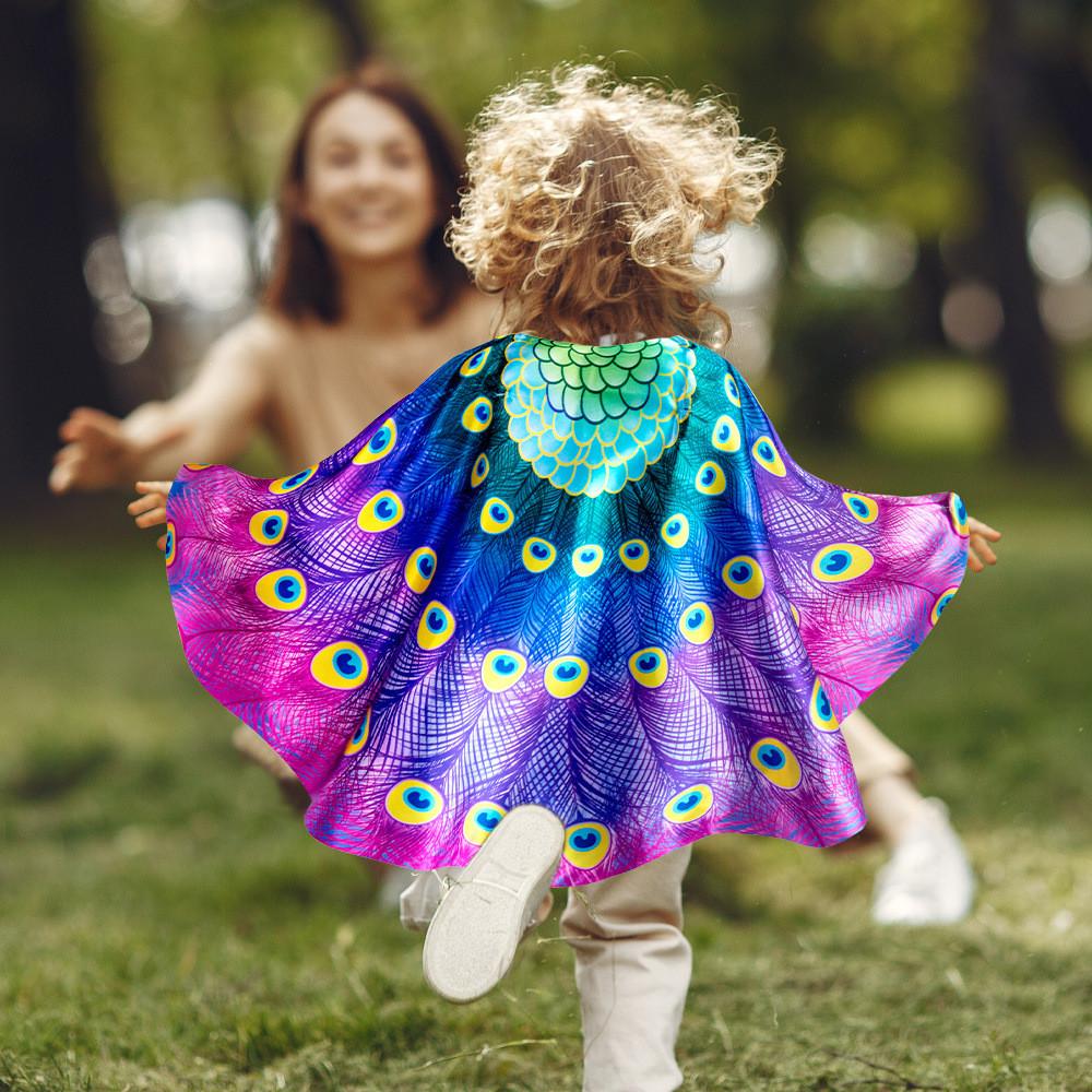Pfauen-Kostümset für Kinder mit Maske und Flügeln für Halloween und Kostümpartys