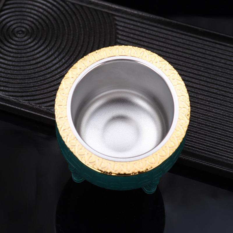 Tazza Mate a Doppio Strato in Acciaio Inossidabile con Cannuccia Cucchiaino Texture Guscio d'Uovo Tazze con Fondo Piatto Tazze Creative da Cucina Bicchieri da Bevande