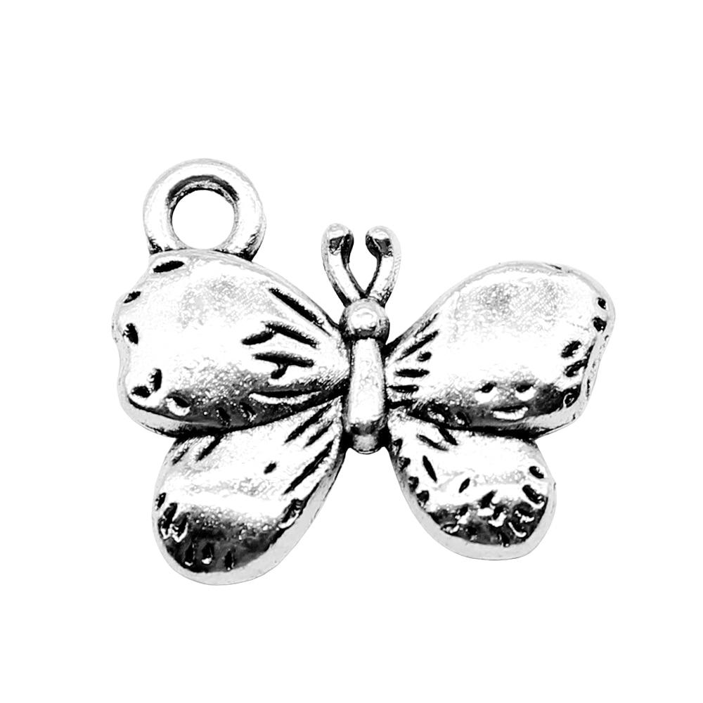 

10шт Бабочка Шармы Шармы Античное серебро Цвет Цинковый сплав 15X18mm
