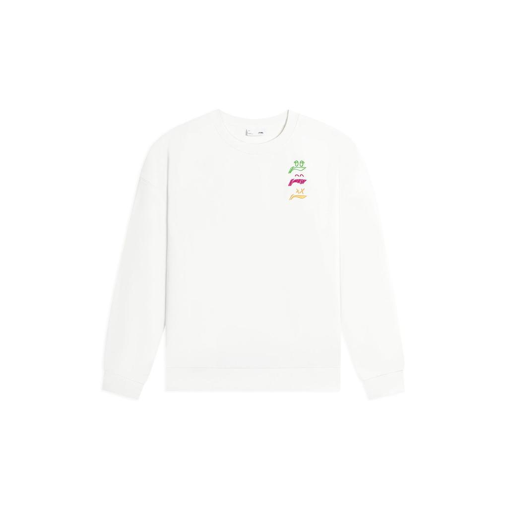 Li Ning Sports Lifestyle Series Logo Embroidered Fleece Warm Casual Long Sleeve Sweatshirt Unisex sweatshirt Off-White AWDSF71-7
