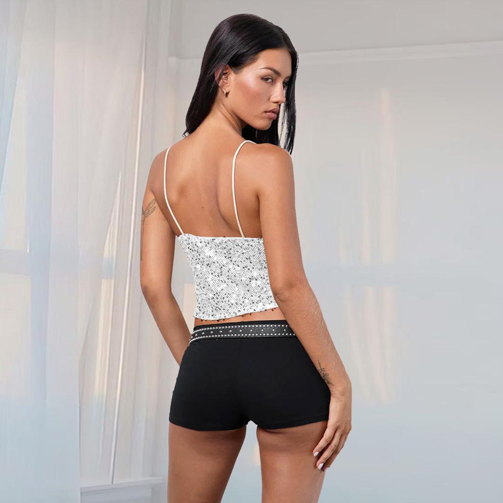 Women's beads, new shoulder straps, sleeveless hollow back, double-layer cover, European and American suspender tops, women