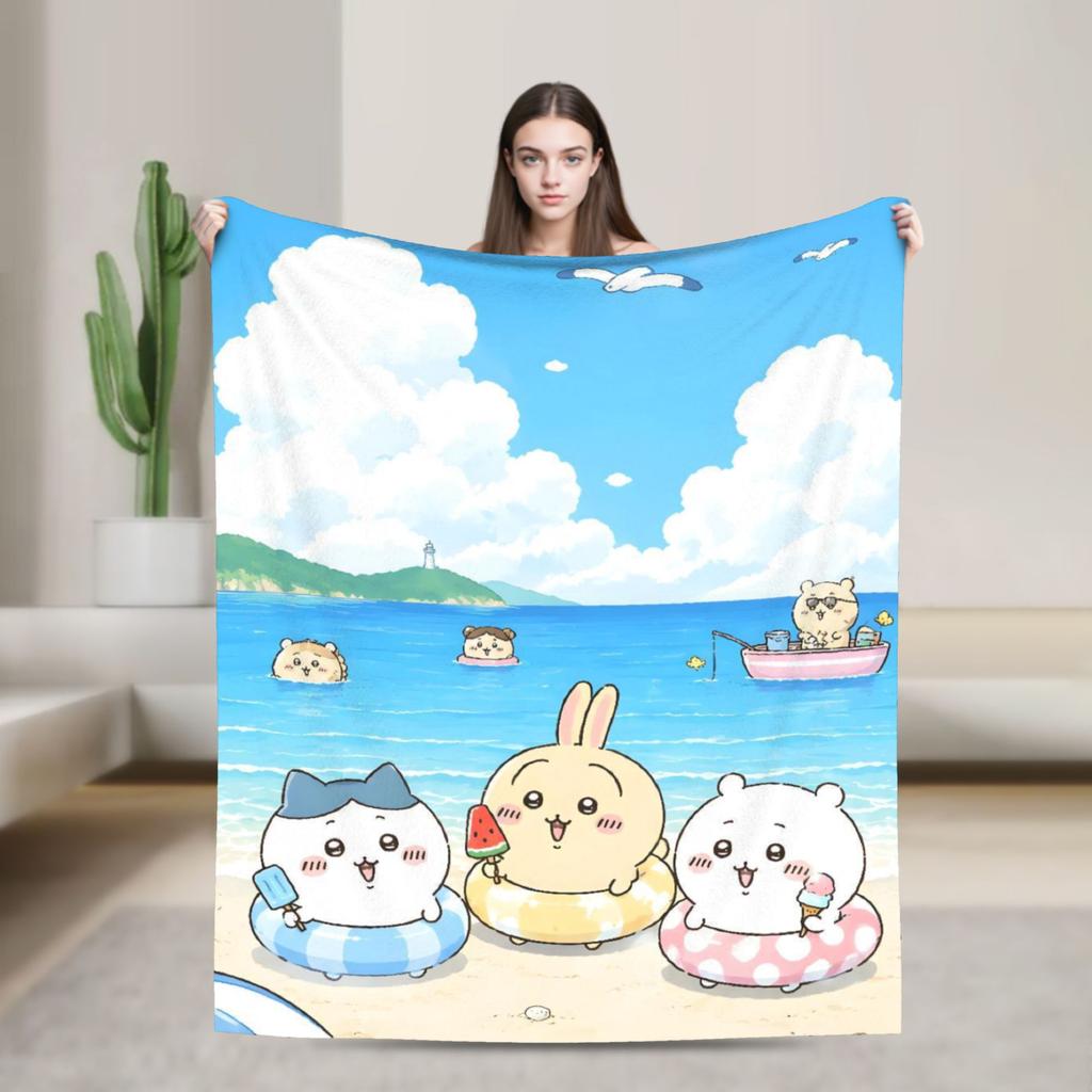 Cute Kawaii C-ChiikawaS Cartoon Movie Blanket Camping Flannel Throw Blanket For Couch Bed Warm Soft Design Quality Bedspread