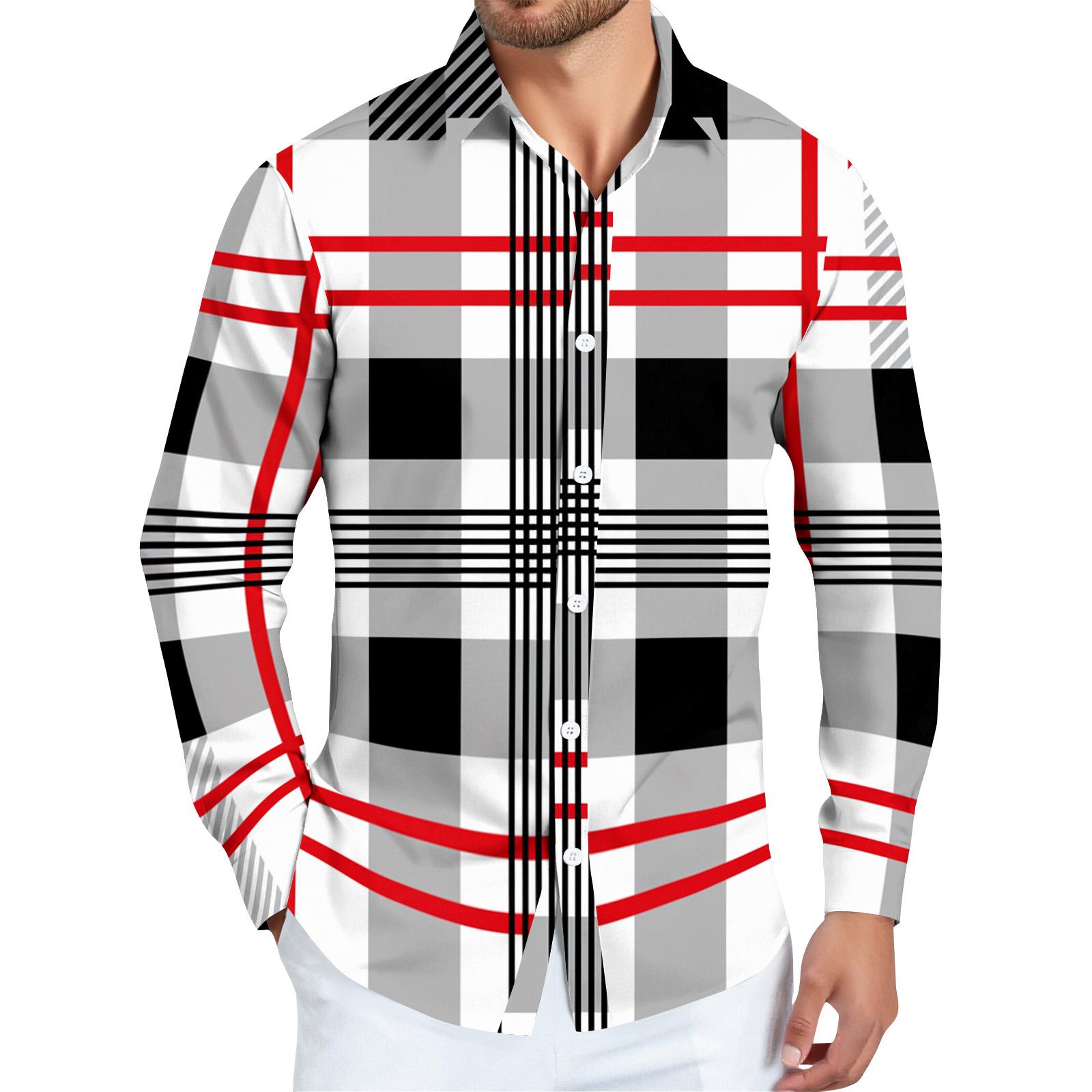 

Men s striped print long sleeve button-up shirt XL білий
