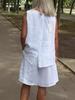 Women's Cotton & Linen Sleeveless Shorts Set - Casual Round Neck Design