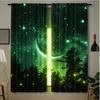 2pcs Forest Starry Sky Moon Night Curtains - Black Rod Pocket Window with Crescent Moon & Starry Sky Design, Perfect for Bedroom