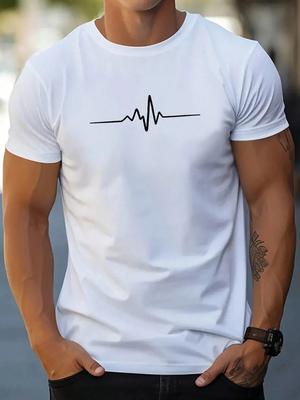 Letni, unisex, casualowy T-shirt z nadrukiem EKG, z okrągłym dekoltem i krótkim rękawem