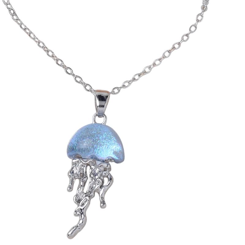 Cute Blue Jellyfish Ocean Pendant Necklace Suitable for Women's Unique Aesthetic Charm, Retro Jewelry Accessory Creativity