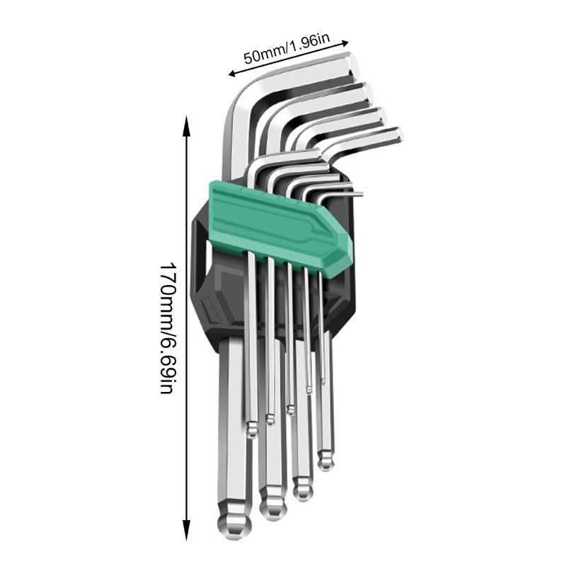 Professional 9Pcs Hex Key Wrench Set With Precise Size Marking Ideal For Bike Maintenance And Engineering Use Tool