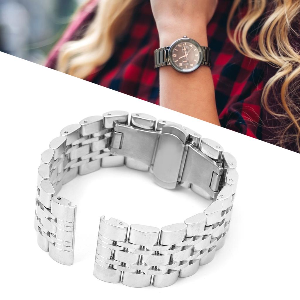 Stainless Steel Watch Band Silver       Clasp Replacement Watchband