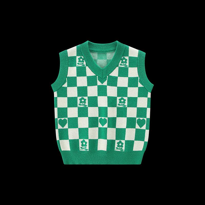 Montagut Kids' V-Neck Checkerboard Knit Vest