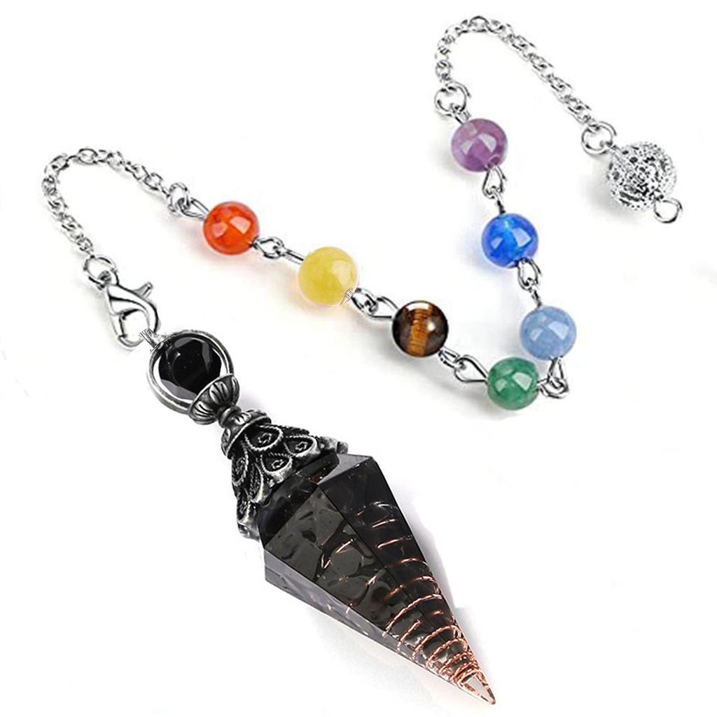 Healing Crystal Pendulums for Dowsing Divination Hexagonal Pointed Cone Resin Chip Reiki Wicca Spritual Chakra Energy Pendant with Chain