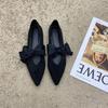 Bow Tie Mary Janes Shoes Women Elegant Daily Pointed Toe Flats Shoes Ladies Pu Leather Spring Autumn Casual Black Loafers