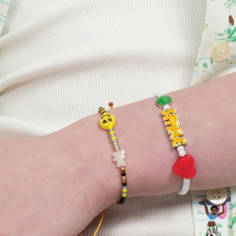 BONBEAU Kitsch Motives Charm Beads Knot Bracelet Kitsch Smile Teddy Bear Charm Beads Thread Bracelet Knot Bracelet