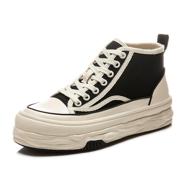 Dissolved-soled canvas shoes 2025 spring new thick-soled casual versatile high-top little white shoes fashionable flat-soled women's shoes trend