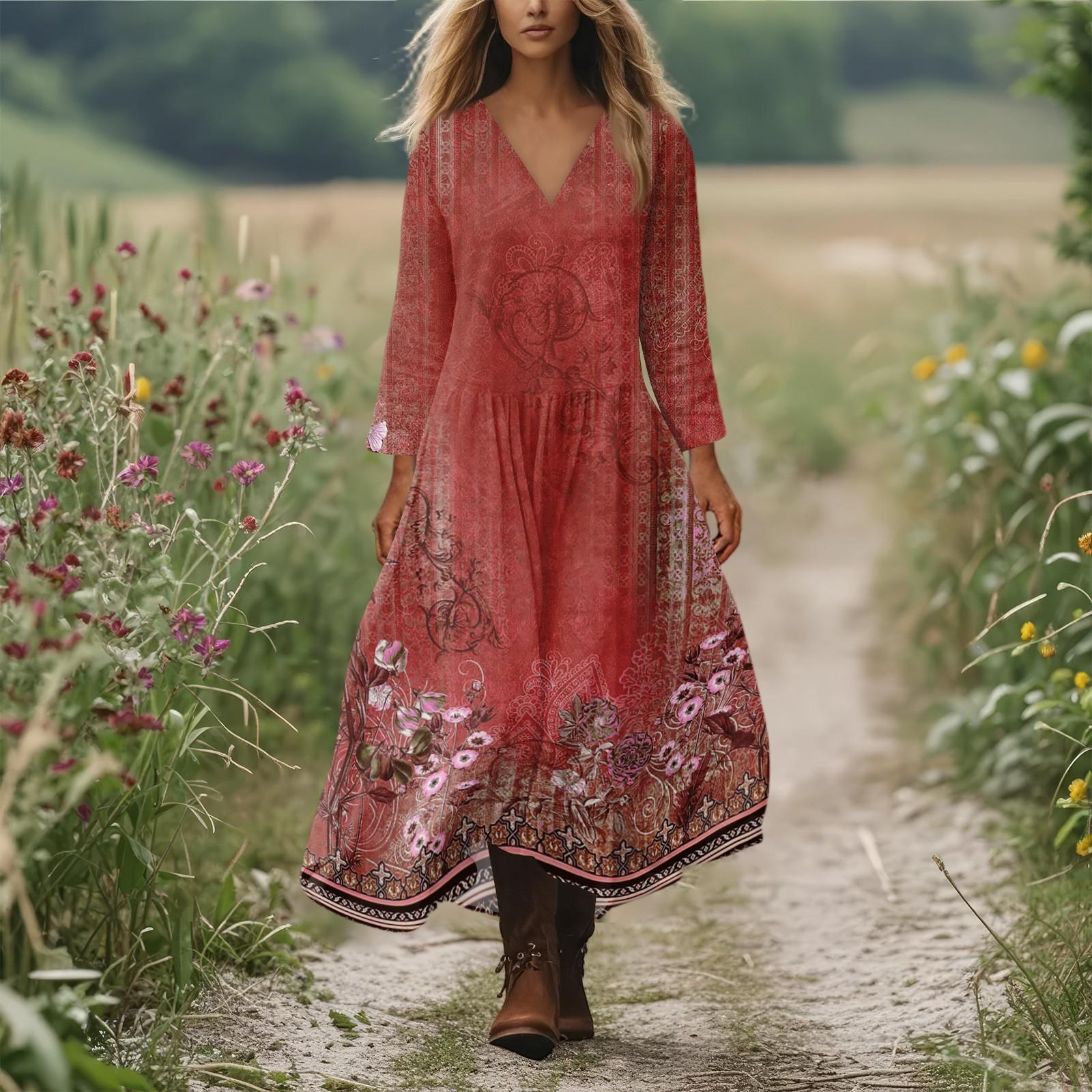 

Женское повседневное и модное платье с круглым вырезом и длинными рукавами средней длины XL красный