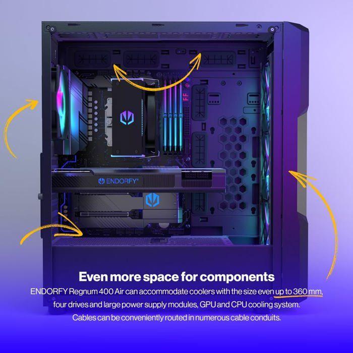 Boîtier PC - Endorfy - Regnum 400 ARGB - Refroidissement Optimal - Design Moderne - Couleur Noire