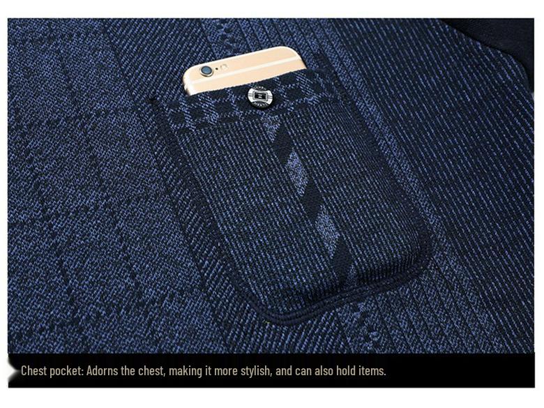 Men's Fleece-Lined Round-Neck Sweater for Autumn/Winter - Warm Knitted Base Layer for Dad or Grandpa