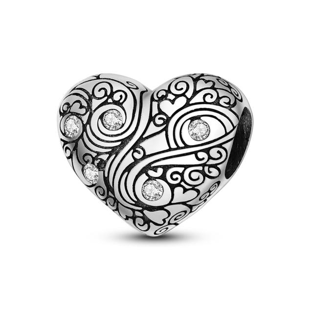 Fit Bracelet Inlaid Zircon Beads Charms 925 Silver Heart -Shape Colorful Dangle Pendants Bangle Jewelry