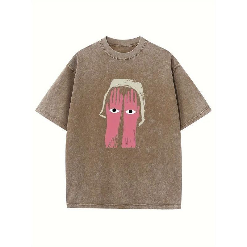 

Washed, Palm and Eye Printed T-shirt, High-quality Cotton Retro Fashion T-shirt, a Certain Thickness Is Suitable for Summer T-shirts 5XL дубильна кора
