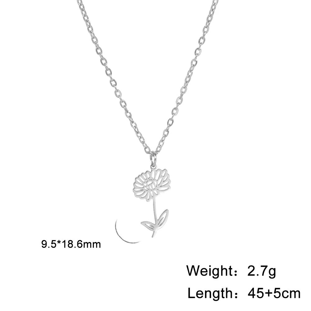 Stainless Steel Birth Month Flower Necklace Snowdrop Daisy Rose Pendant Neck Chains Trendy Jewelry Birthday Gift