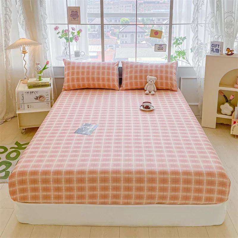 Kawaii Bear and Rabbits Printed Fitted Sheet Set Pure Cotton Cartoon Animals Mattress Cover for Kids Boys Girls Bedroom Decor