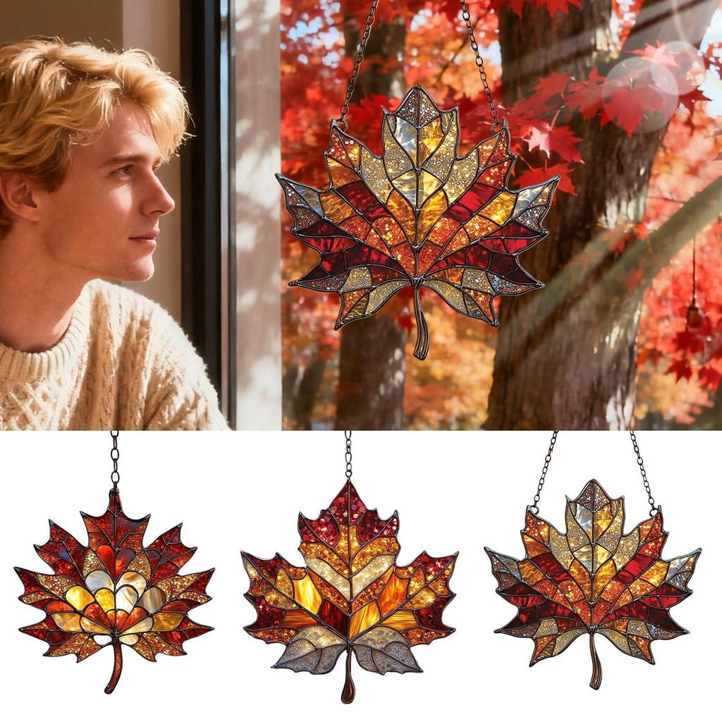 Acrylic Maple Leaves Window Hanging Wall Decorations Pendant Autumn Decor Maple Leaves Stained Fall Decoration Acrylic Wall Art