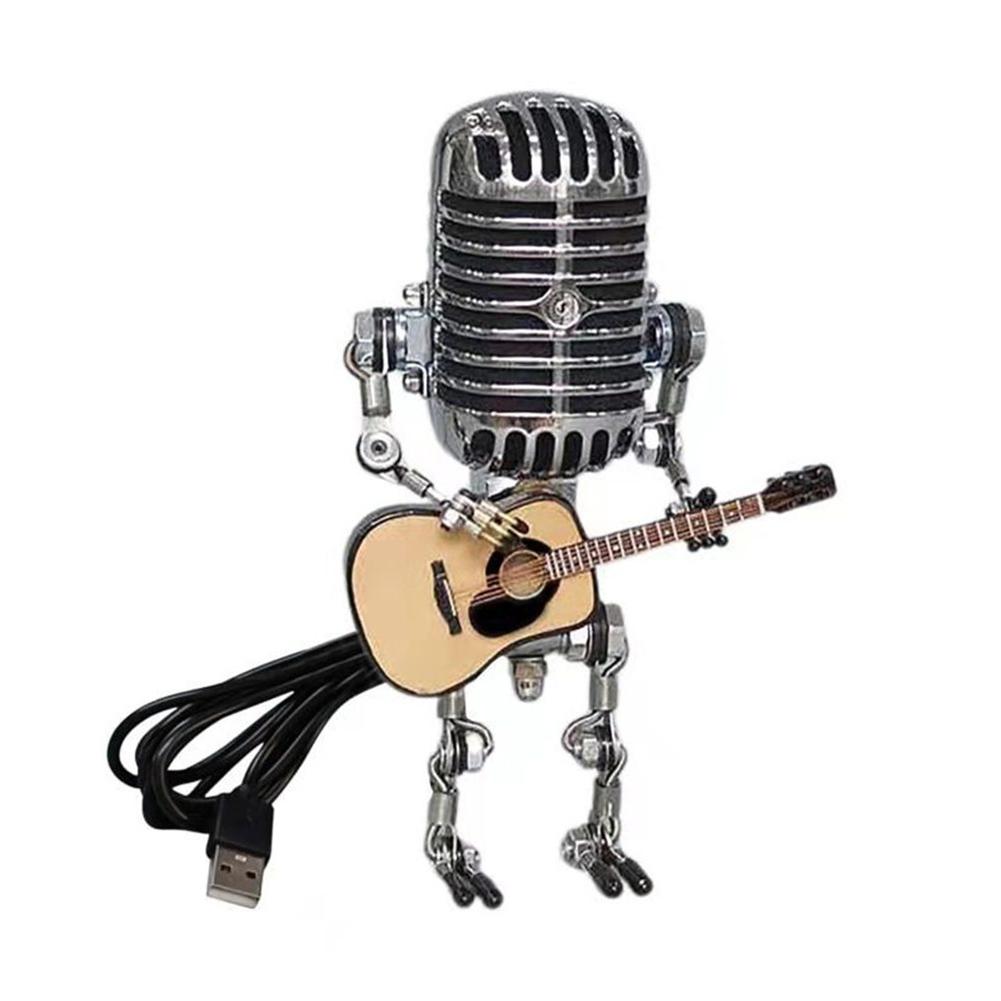 Steampunk Vintage Microphone Robot Nightstand Desk Lamp with Guitar Angle Adjustable Gifts for Music Art Lovers for Art Decor