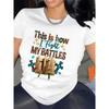 Battles Fashion Women's Colorful English Alphabet Book Pattern Printed Crew Neck T-Shirt