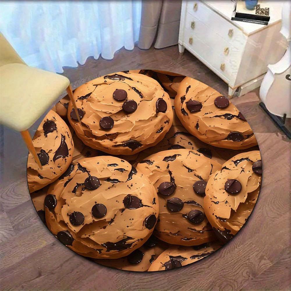 Chocolate Chip Cookie Realistic Round Rug Flannel Foodie Gift for Kitchen Dining Room Playful Bakery Themed Floor Decor