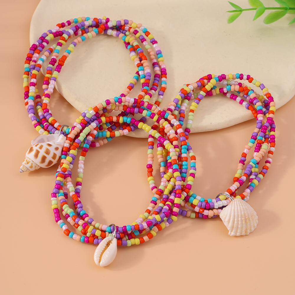 3pcs/set Boho Multi-layer Shell Conch Anklet for Women Girls Handmade Beaded Ankle Bracelet Summer Beach Jewelry Gift