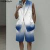INCERUN Two Pieces Men Sleeveless Gradient Thin Waistcoat and Loose Shorts Outfits Sets
