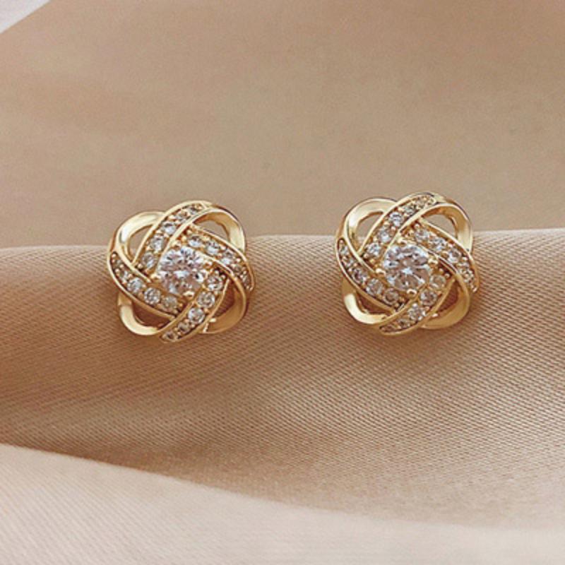 Inlaid Rhinestone Pearl Stud Earrings Women Personality Fashion Unique Design Earrings Wedding Jewelry Birthday Gift