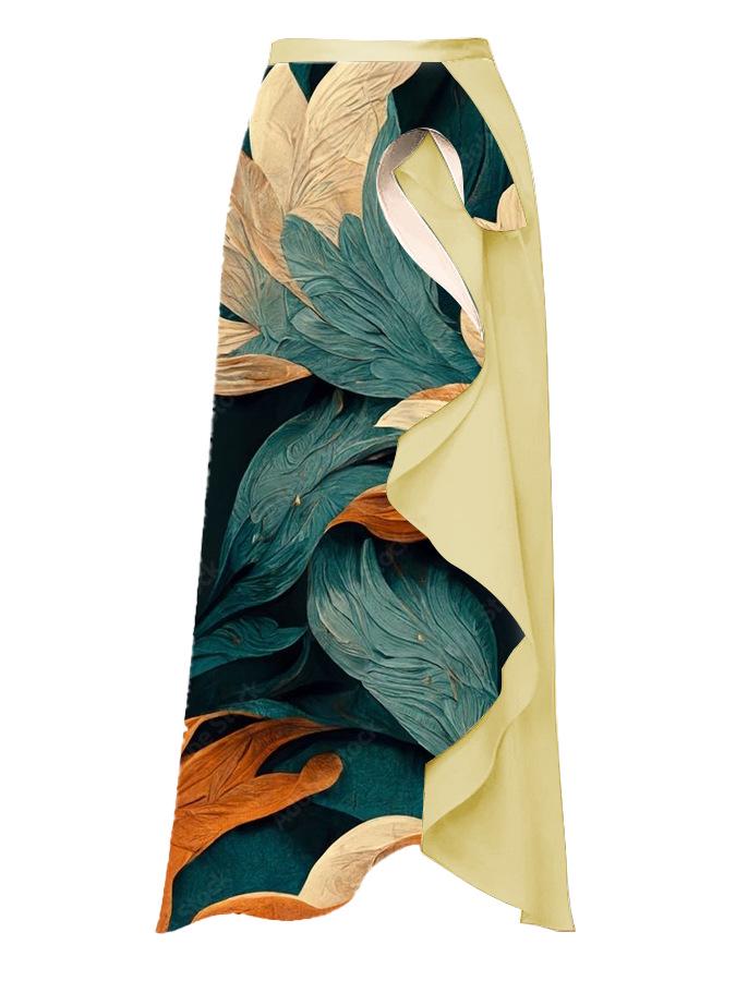 3D Stereo Print Midi Skirt Holiday Dress - Casual Beach Style for Women