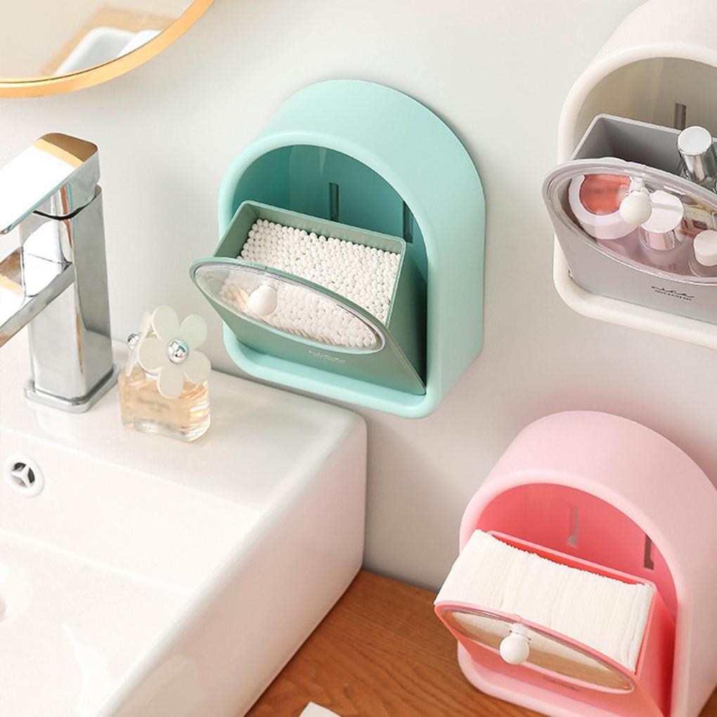 Wandmontierte Wattepad-Aufbewahrungsbox, Kosmetiktupfer-Organizer, feuchtigkeitsbeständig, stabil, selbstklebend, für Badezimmer-WC