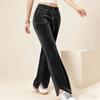 Women's Fashion Color Gold Velvet High Waist Drawstring With Pocket Horn Casual Pants