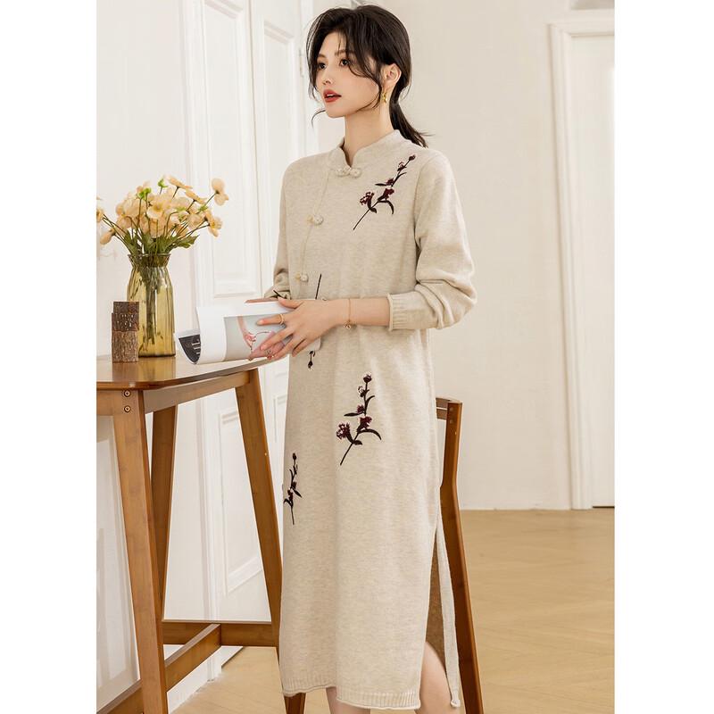 

Mocana Women s New Chinese Style Embroidered Knit Dress One Size