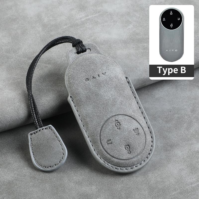 Leather Car Key Case Cover for Huawei AITO M5 M7 M9 3 /4 Buttons Car Remote Key Fob Shell Keychain