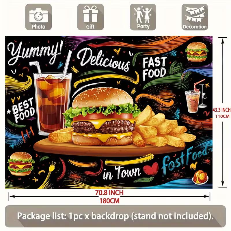 2D Food Truck Decor Background Cloth Graffiti Fast Food Banner for Outdoor