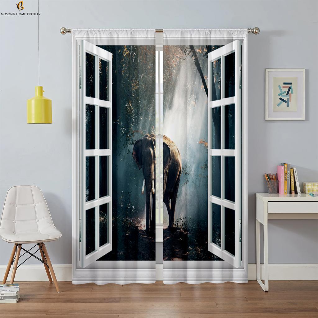 3D Printed Curtains With High Quality Black Silk Blackout Heat Insulation Curtains For Bedroom, Study And Living Room 2PCS